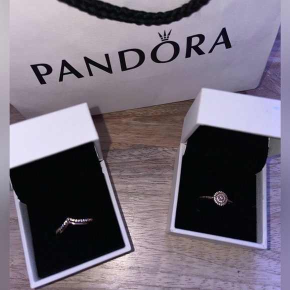 Rose Gold Pandora Rings! (2) wishbone rings, (1) elegant sparkle ring - Picture 1 of 8